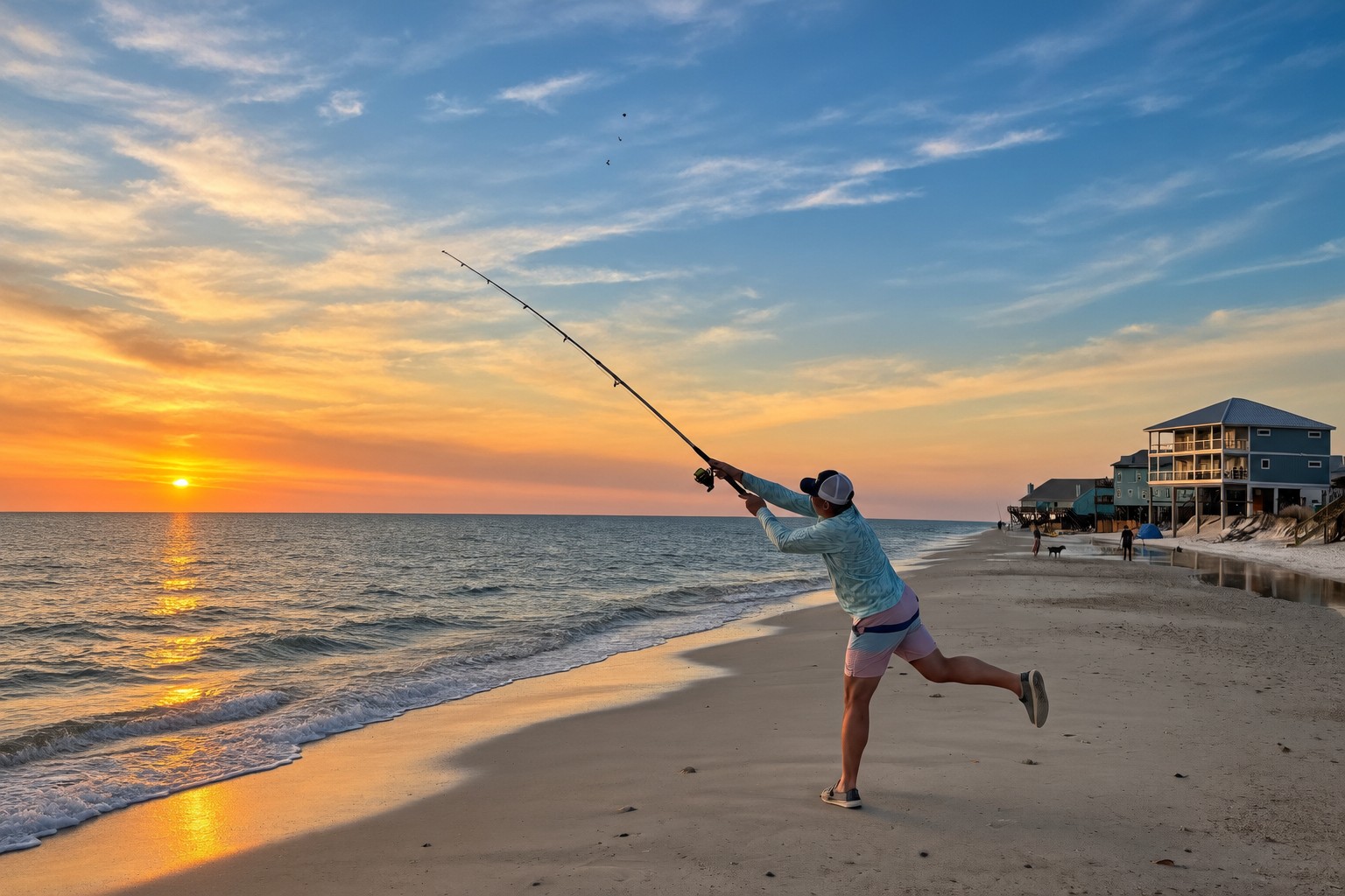 Nathan Westby surf fishing at sunset